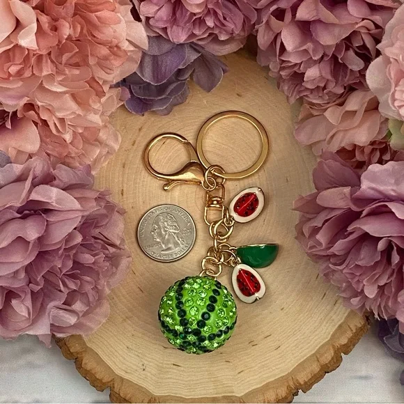 Crystal Watermelon & Watermelon Slice Charms Keychain - Picture 14 of 14